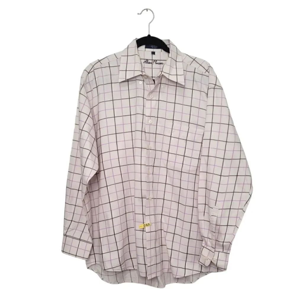 Alan Flusser Cream and Lilac Plaid Button Down Shirt